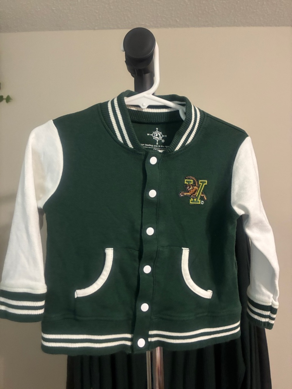 Green and White Letterman-Style Kids Jacket